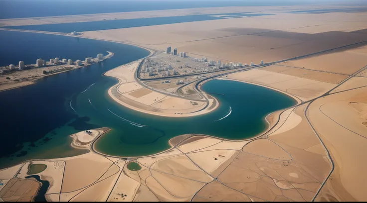 Create an aerial image of Israels desolate landscape, com campos secos e vazios sem agua