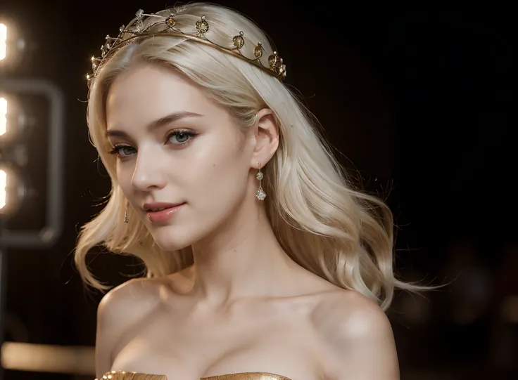 best quality, ultra high res, (photorealistic:1.4), cinema light, depth of field ,beautiful face, | 1 girl, k-pop idol, natural makeup, ,(Crown:1.2) , rogue, pale skin, white hair, slim body, medium breast, ship background, look at viewer, standing, smile