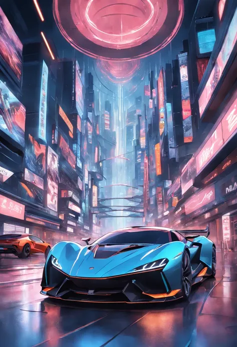 supercar of the future with visual aggression, track equipped futuristic technology, augmented reality providing an immersive driving experience,  providing an immersive driver experience, professional automotive photography, 64k resolution hyperdetailed.