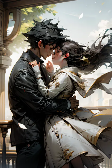 Romantic couple kissing in the wind