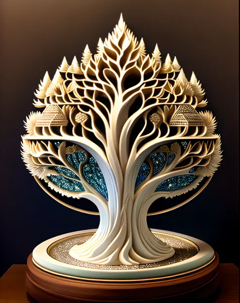 "Mid-career multiverse" highly detailed carvings "Southern Tree" porcelain, Partially glazed, firewood, Art gallery