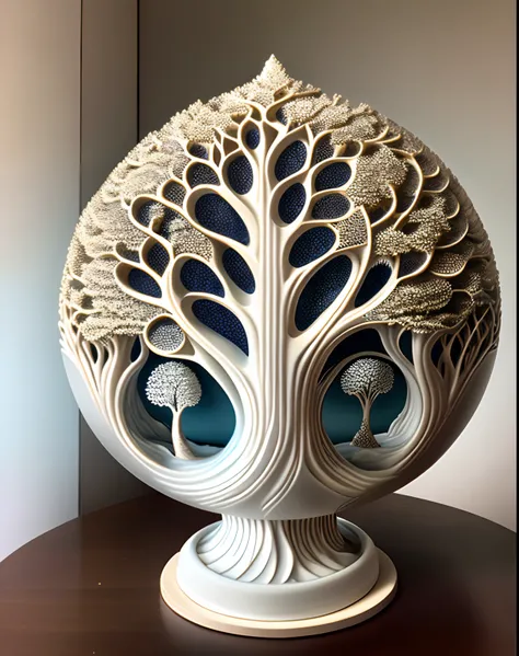 "Mid-career multiverse" highly detailed carvings "Southern Tree" porcelain, Partially glazed, firewood, Art gallery