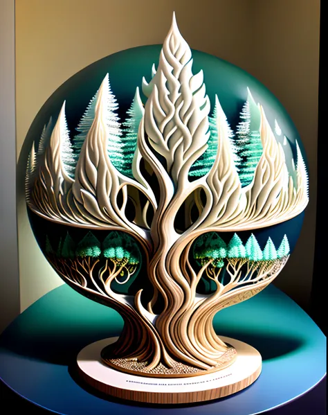 "Mid-career multiverse" highly detailed carvings "Southern Tree" porcelain, Partially glazed, firewood, Art gallery