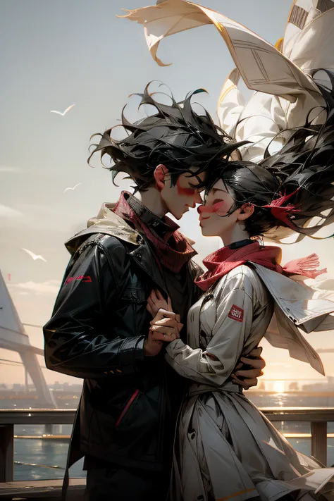 Romantic couple kissing in the wind