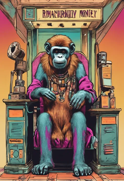 "Hairdressing humanoid monkey in his salon waiting for his customers"