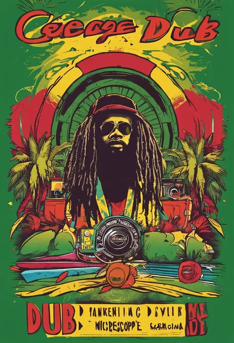 cartaz evento dub reggae, arara, microfone