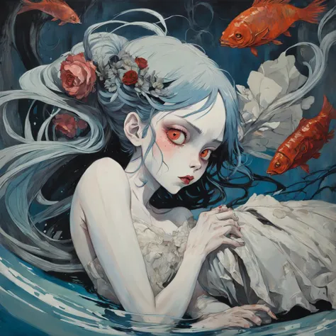 There is ugliness in beauty, But there is also beauty in ugliness. Oiseaux. Colombes. Corbeaux. In the style of Adrian Ghenie, Esao Andrews, Jenny Saville, Edward Hopper, surrealism, Dark Art par James Jean, Takato Yamamoto, Minimalisme inkpunk. Tim Burton...