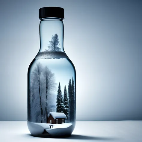 Realistic photo of winter in bottle