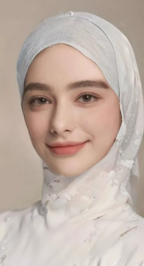 masterpiece, super detailed,1 girl,mysterious,wear hijab,white clothes,white,covered,white hijab,4k