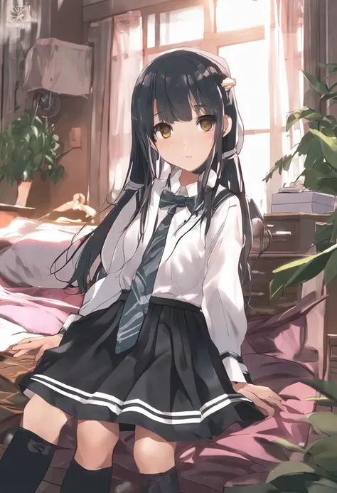 Loli, wearing a JK school uniform and white silk, is masturbating