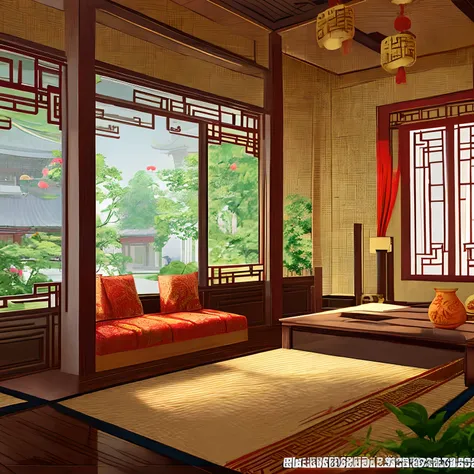 Indoor, Chinese style decoration, spacious living room, no furniture