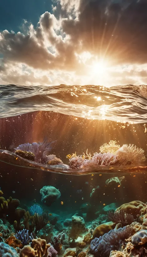 (((show a CHROME ANCHOR stuck at the bottom of a DEEP Ocean floor))) shafts of sunlight filtering through the oceans surface, illuminating the hidden world beneath, create a captivating underwater scene. vertical panorama, Ultra Wide View. UHD, masterpiece...