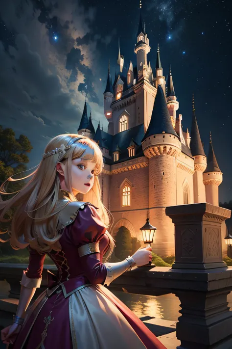 Castle under the stars，teens girl