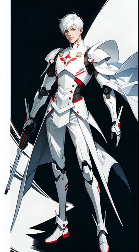 character  design，One dressed in white，red peach, glossy white armor, streamlined white armor, sleek white armor, clothing design, clear outfit design, full body concept, sleek streamlined white armor, detailed white armor, full body adoptable, new costume...