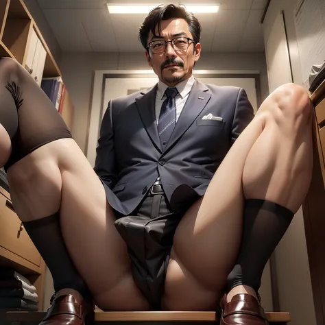 age 55，Kogoro Mouri，uncle，Tong，Bulge，Sitting in the office，Black short stockings，There is white liquid on the leather shoes，lbeard，fortitude，k hd，artwork of a，an look of enjoyment，is shy，opening legs，wear suit，The crotch is raised，God perspective