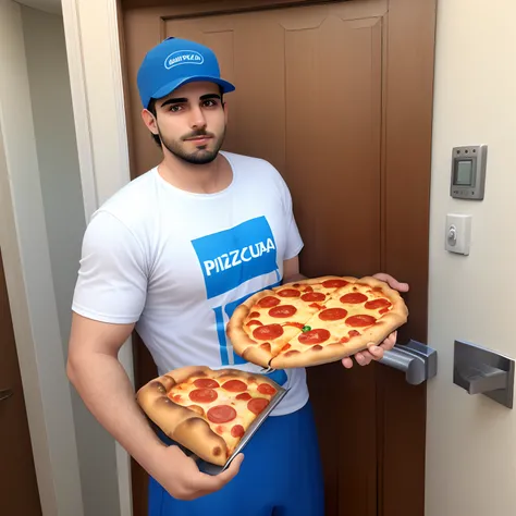 Caixa de pizza fechada com a logo da pizzaria