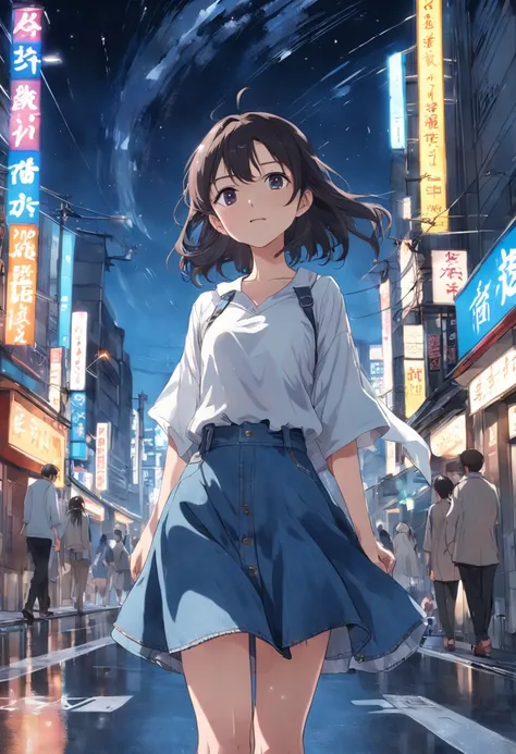 Denim on white t-shirt、Starry sky、2 days and months、dreamlike landscape、From a distance、Landscape Main、Building Street、Near future、the wind、Tokyo Metropolitan Background、Woman smiling at me turning around、、A dark-haired、White Shirt Dress、、2 days and months...