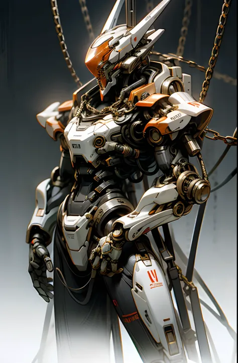 Dark_Fantasy,Cyberpunk,(chain saw,chain saw man,Red:1.1),1man,Mechanical marvel,Robotic presence,Cybernetic guardian,