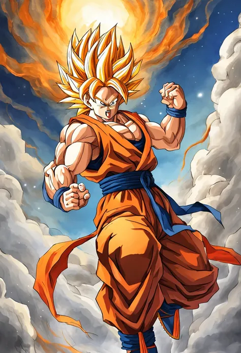 Goku in Super Saiyan God form soaring above a majestic mountain in the Dragon Ball Z universe with breathtaking realism.