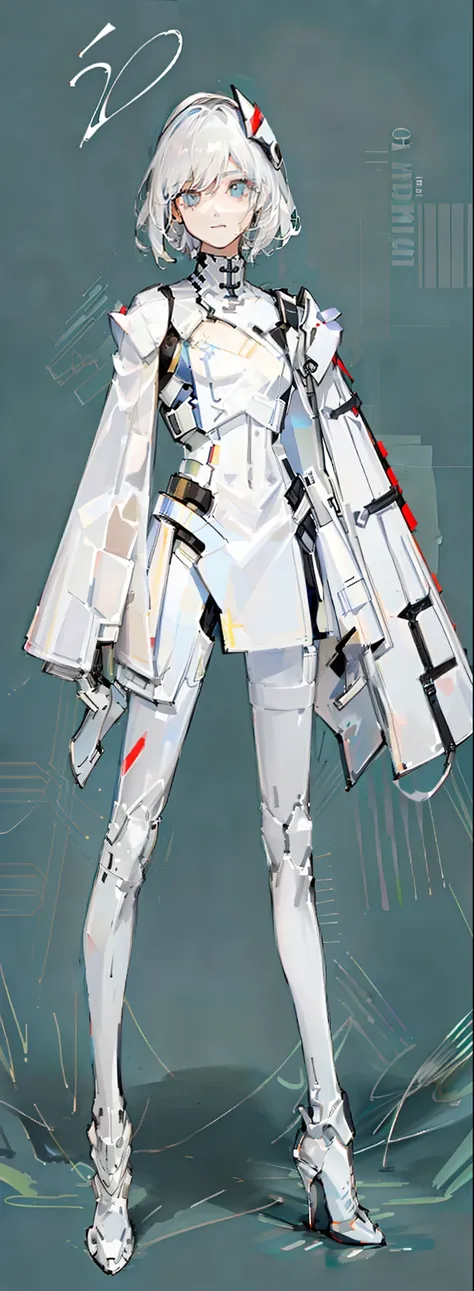 character  design，One dressed in white，red peach, glossy white armor, streamlined white armor, sleek white armor, clothing design, clear outfit design, full body concept, sleek streamlined white armor, detailed white armor, full body adoptable, new costume...