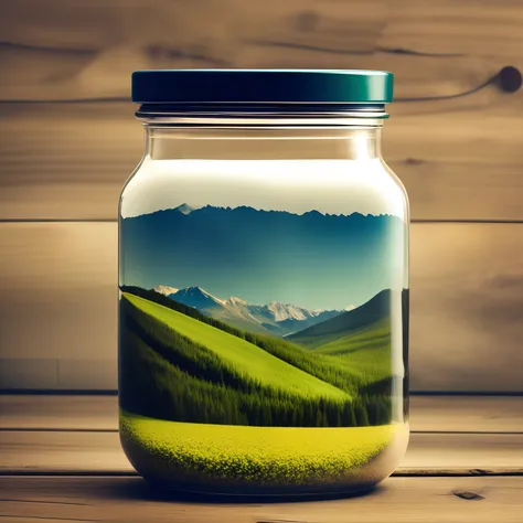 Realistic photo of spring in a bottle