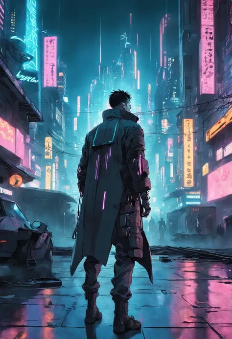 Cyberpunk man, city cyberpunk, bladerunner 2048