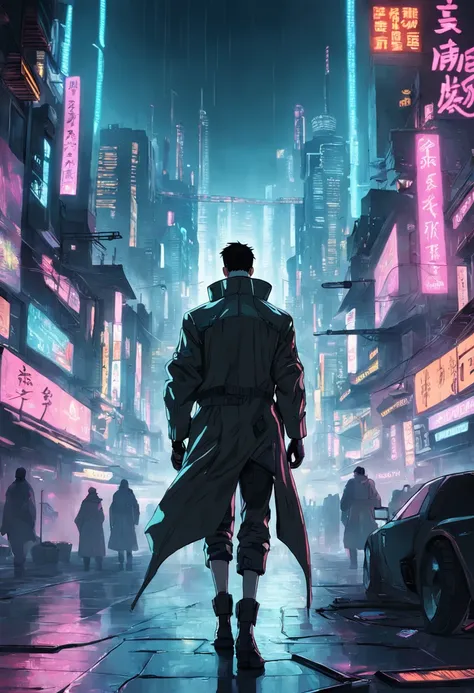 Cyberpunk man, city cyberpunk, bladerunner 2048