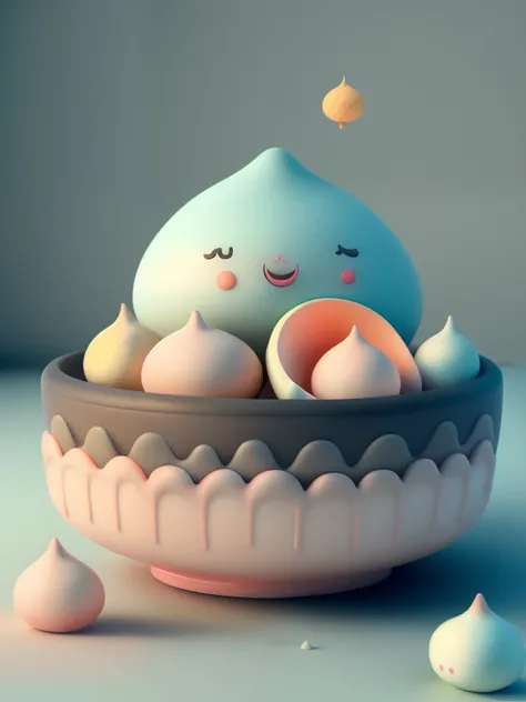 Chibi style,Dozens of tangyuan with rabbit ears,Very cute face,Very real,Chinese folk art style tangyuan,Chinese kitchen background,Steaming hot,It looks delicious.,Ultra high definition image quality,