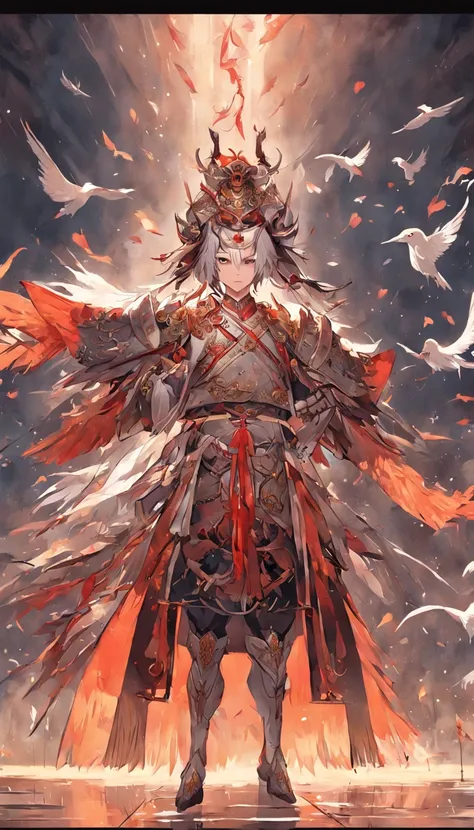 masutepiece, Best Quality,((独奏)), youkai、Hanfu、chinese armor、erect through、Military general、a bird、Generals of the Ming Dynasty、fengxi、Birdman,Head_in the_birds、Two-legged bird、Birds beak