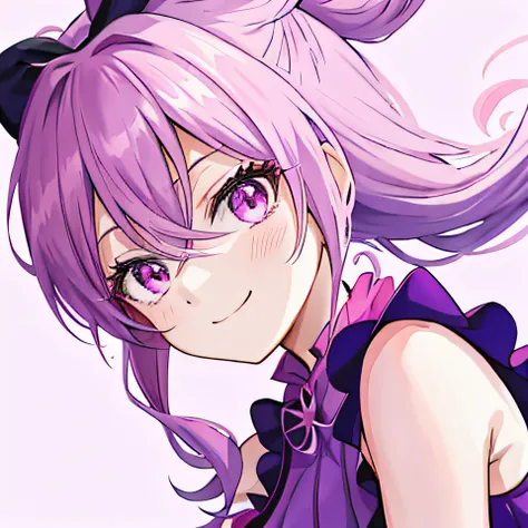 Anime girl with light purple hair and light purple eyes wearing a pink bow, saori, shirabii, [[[[grinning evily]]]], Also, anime best girl, joy gaze, nightcore, Sly smile, Anime moe art style, hololive, anime visual of a cute girl, shikamimi, rei hiroe，clo...