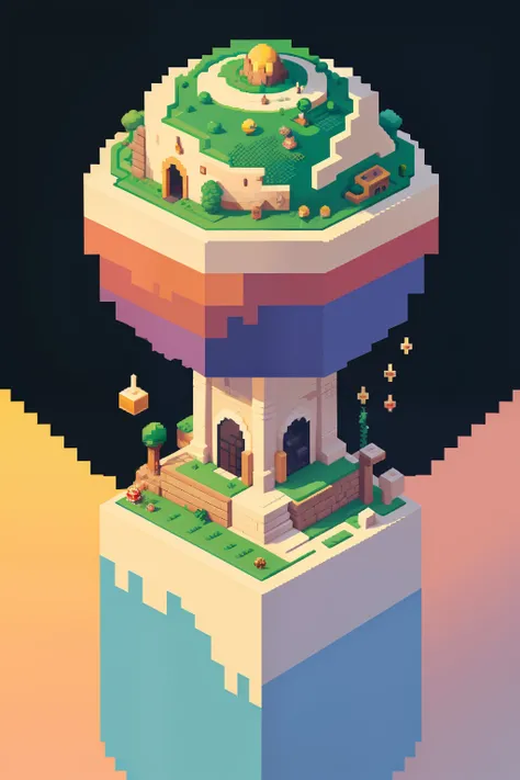 Pixel art, Flat design, hyper-high detail. Landscape Mario World Universe