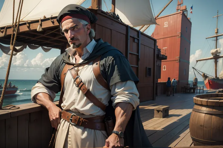 a medieval stevedore on a ships deck