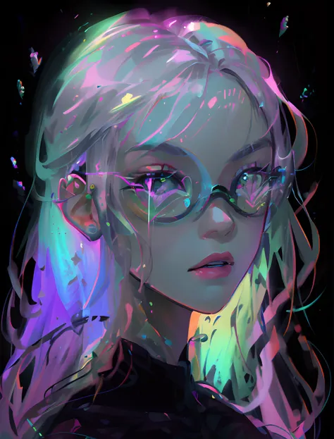 ((obra-prima, qualidade soberba, Super delicado, alta resolução)), menina bonita, olhos brilhantes, Estilo rosa e verde neon, neon green heart glasses, hugging a neon green bear , Tinta de Cor Fluida, por WLOP