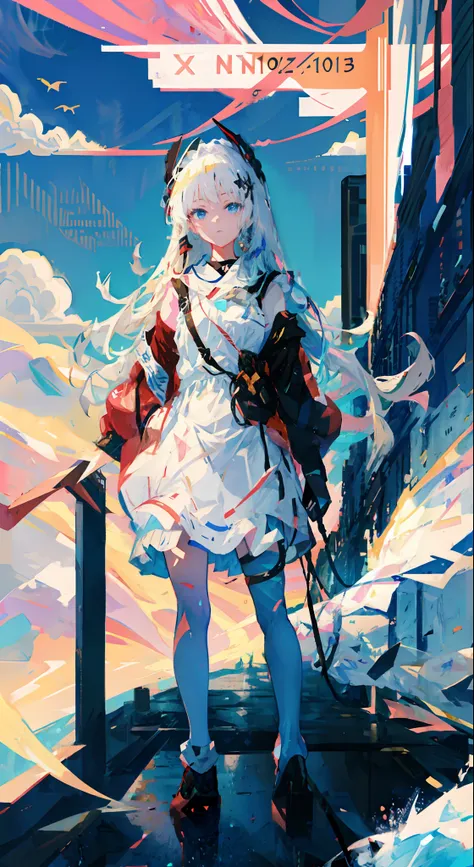 Anime girl standing in front of the window，Long white hair and blue eyes, Best anime 4k konachan wallpaper, Kantai collection style, azur lane style, high detailed official artwork, from girls frontline, A scene from the《azur lane》videogame, girls frontlin...