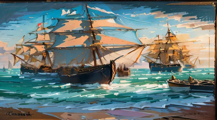 Sail ships, classicism, Impressionism, Chiaroscuro, Best quality