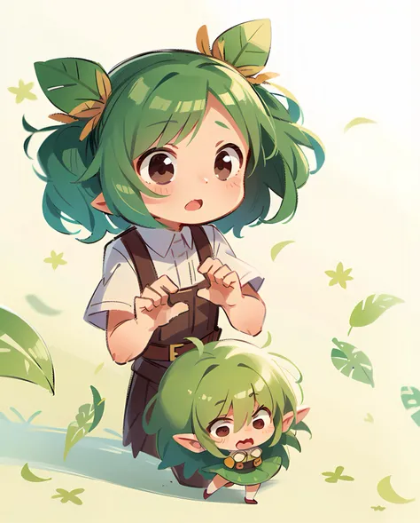 Little leaf elves，Make cute expressions，Pose with cute movements