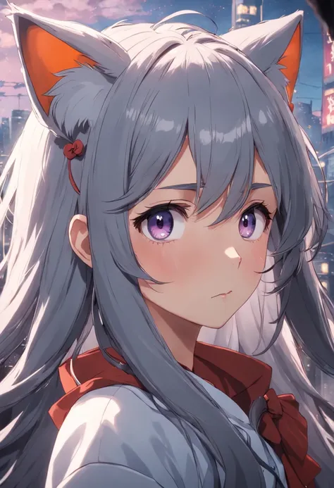 Girl with gray hair and fox ears