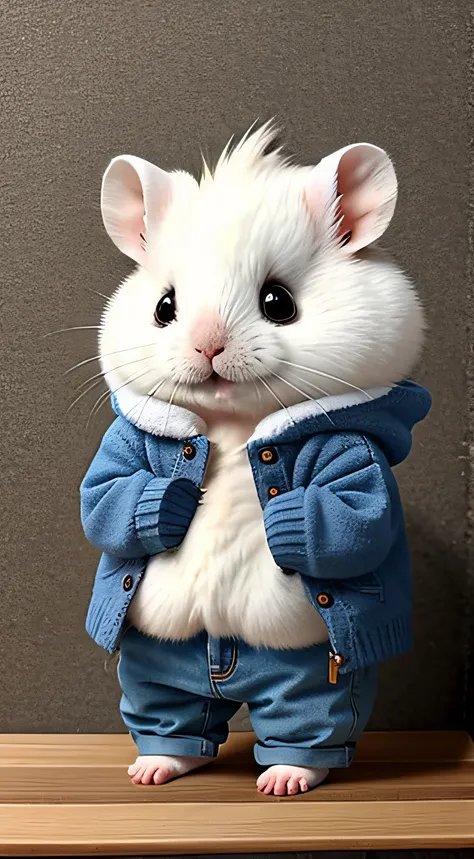 Cute fluffy white hamster, Wear pants