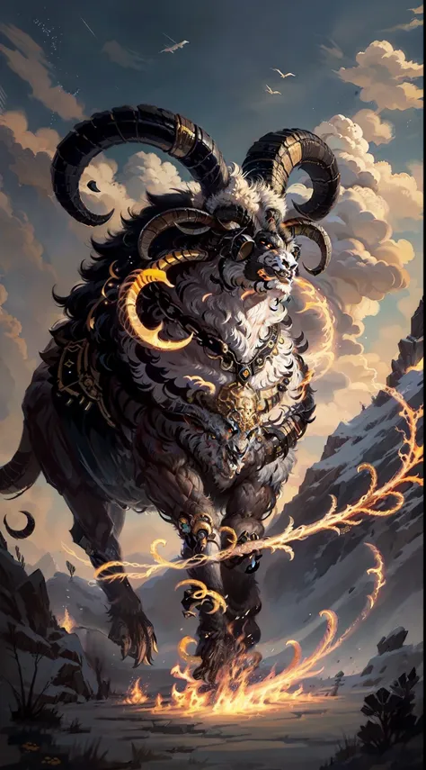 close-up of a ram with big horns in the sky, aries fiery ram tarot, goddess ram with horns, ram's horn, personal profile picture...