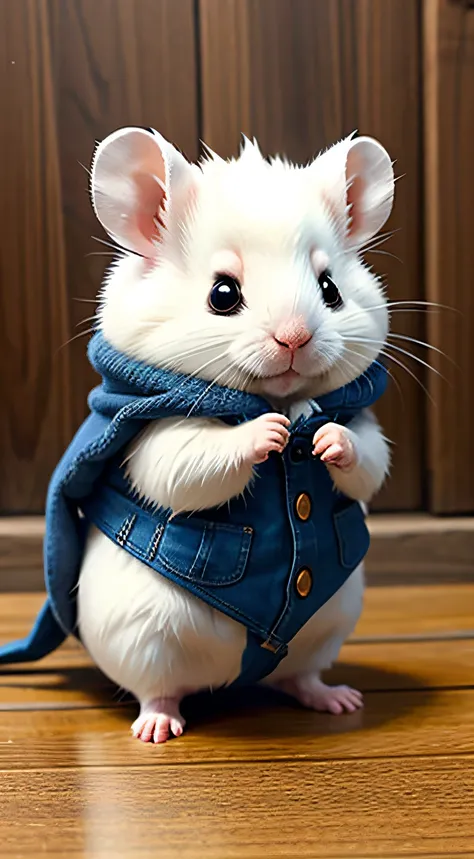 Cute fluffy white hamster, Wear pants