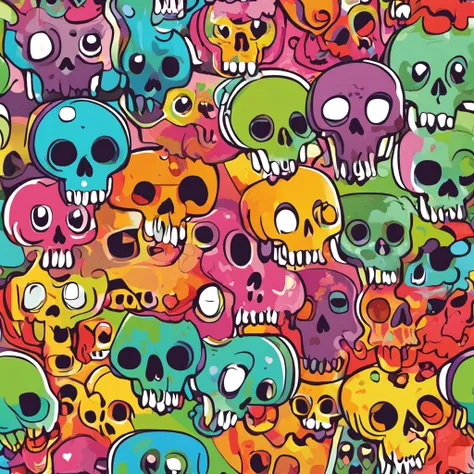 kawaii, sticker, skull cute, contour, colorful, vector