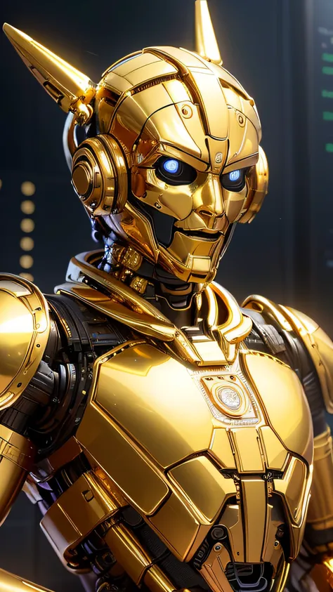 a close up of a gold statue of a man with a bitcoin on his face, futuristic precious metals, cryptopunk, crypto, cryptocurrency, wojtek fus, gold skin, the golden humanoid robot, golden theme, inspired by Hedi Xandt, the encrypted metaverse, golden skin, c...