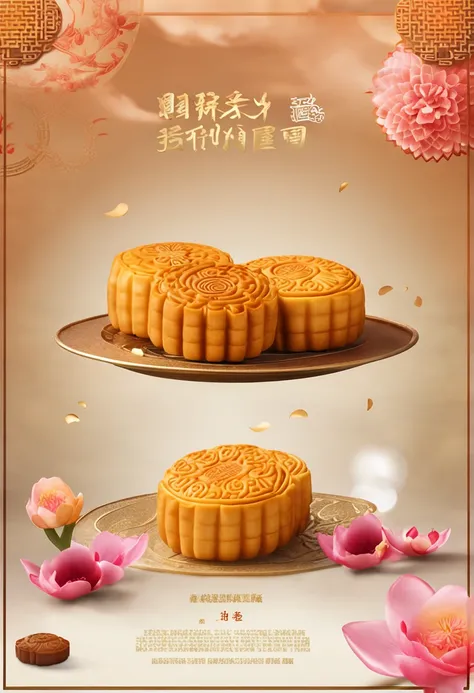 Commercial shooting, Cantonese egg yolk mooncakes, Mooncake size big, poster for, Fresh style background, elegant, Booth lighting, Attractive, photorealistic colors, Ultra HD