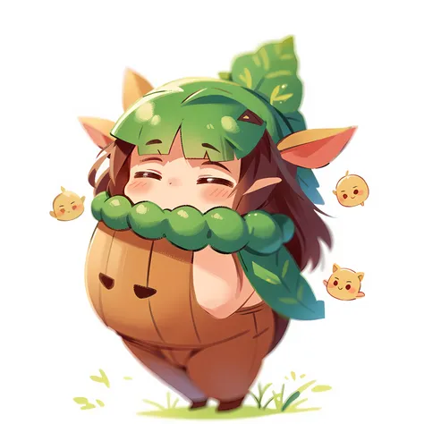 Elves in the shape of leaves，Chubby cute，Emoji action cute meme