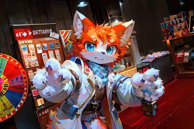 Furry，Furry cat boy，White coat，Blue scarf，satchel，blue color eyes，Orange fur，k hd