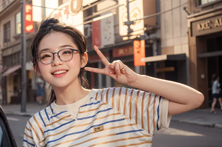 Little girl with glasses, adolable, largeeyes, 2.5D rendering, Coloring, Beautiful outfit, Fine facial features, Disney  style，ssmile，ChineseGirl，Asian little girl