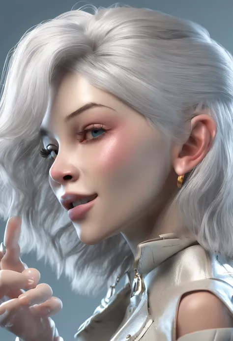 ahoge, white hair, tongue out, fingersmile, Surrealism, ray tracing, textured skin, highres, best quality, high details, 16k, 8k