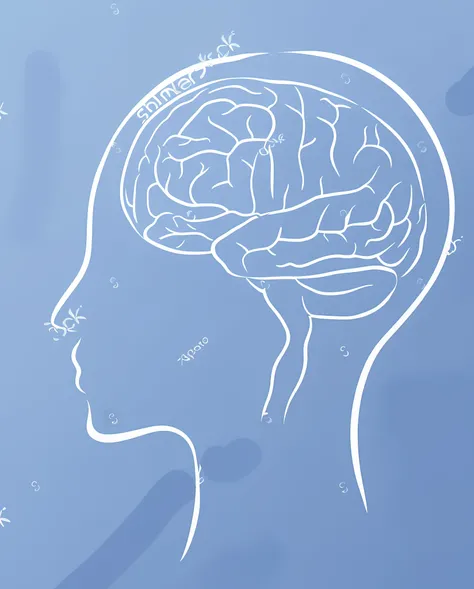 （The brain）Brain, portrait silhouette, sky as background, fresh and healthy style