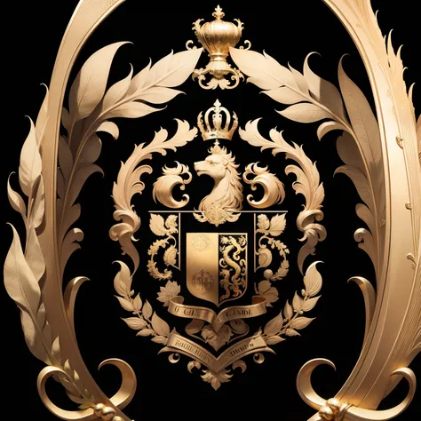 Black background a golden coat of arms of royalty