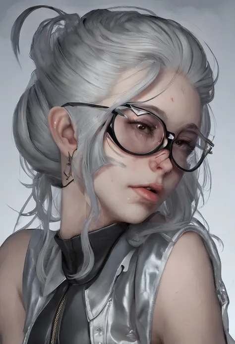 silber hair, younger female, Raised sexy, tear-mole, Beautiful, Delicate skin, huge tit, hentail realism, big breasts beautiful, Black panty, beast ear, silver hair, blue hair, ahoge, white hair, blindfold, ribbon, mole under eye, one eye closed, tongue ou...